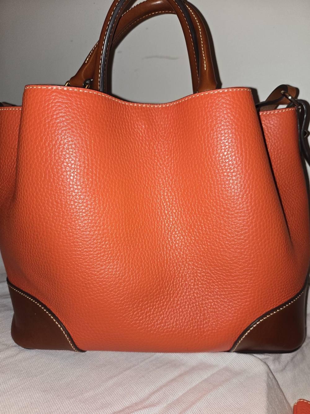 Dooney & Bourke Orange Pebbled Leather Satchel with Matching Pouch - Picture 8 of 8